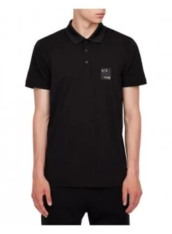 Armani Exchange A|X Mens 3 Button Polo Shirt Black Black
