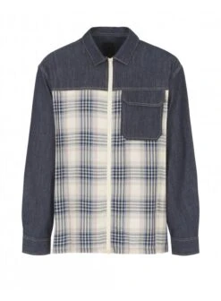 Armani Exchange Man Check Denim Shirt Indigo Denim/check Indigo Denim/check