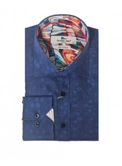 Claudio Lugli Woven Pattern Long Sleeve Shirt Navy Navy