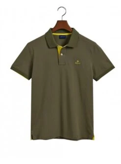 Gant Contrast Collar Pique Short Sleeve Polo Shirt Racing Green Racing Green