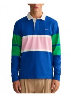 Gant Cotton Blocked Stripe Ls Rugby Shirt College Blue College Blue