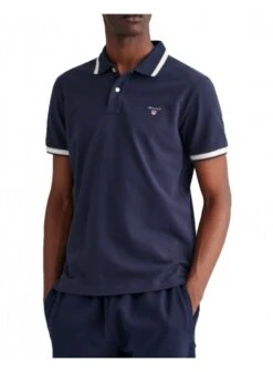 Gant Herringbone Tipping Pique Polo Shirt Evening Blue Evening Blue