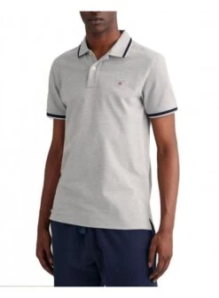 Gant Herringbone Tipping Pique Polo Shirt Grey Melange Grey Melange
