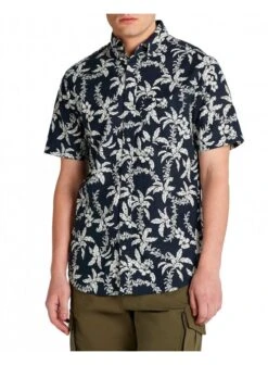 Gant Regular Cotton Linen Palm Short Sleeve Shirt Evening Blue Evening Blue