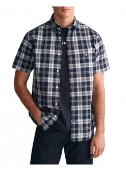 Gant Regular Poplin Check Ss Shirt Classic Blue Classic Blue