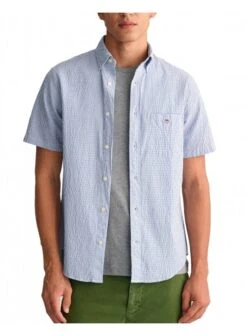 Gant Regular Seersucker Stripe Short Sleeve Shirt Rich Blue Rich Blue