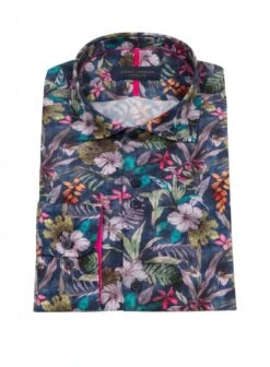 Guide London Long Sleeve Shirt Multi Colour Leaves Navy Navy