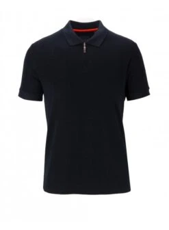 Guide London Premium Long Sleeve Rib Zip Polo Top Navy Navy