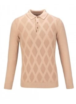 Guide Long Sleeve Knitted Polo Sweater Camel Camel