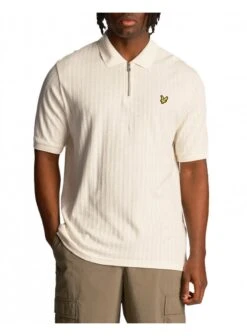 Lyle & Scott Textured Stripe Polo Shirt Chalk Chalk
