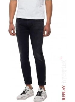 Replay Hyperflex+ Slim Fit Anbass Premium Denim Jean - Black Black Denim