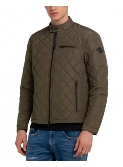 Replay Quilted Biker Style Jacket Khaki Khaki