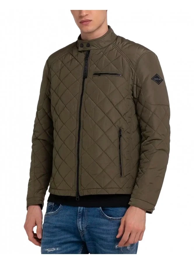 Replay Quilted Biker Style Jacket Khaki Khaki 1 Replay Quilted Biker Style Jacket Khaki Khaki