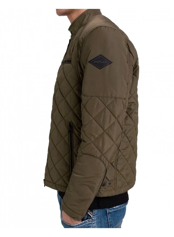 Replay Quilted Biker Style Jacket Khaki Khaki 3 Replay Quilted Biker Style Jacket Khaki Khaki - Image 3