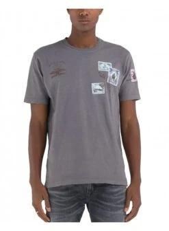 Replay Travel T Shirt Distress Collar Titanium Grey